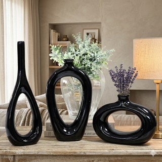 Enfeite 3 Peças Decorativo Kit Vaso Cerâmica Rack Sala Conjunto Completo Trio Casa Centro Mesa Dupla