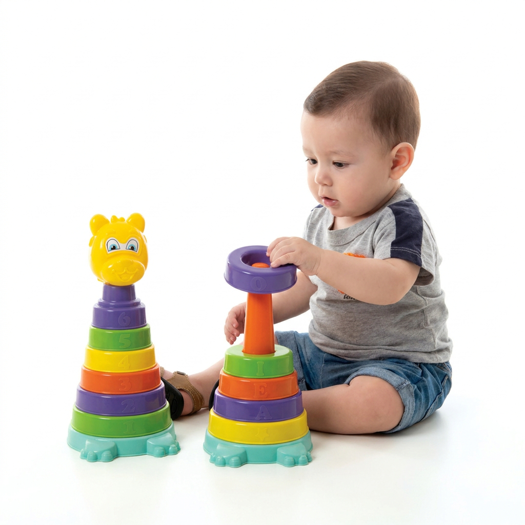 Brinquedo Educativo Empilhar Amigo Urso 7 Peças 23cm Criança 1 ano - Montar Montessori Coordenação Motora | QUEEN SHOP