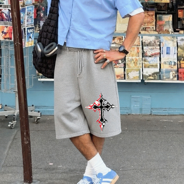 Short Baggy Moletom Masculino Estampado Bermuda Larga Streetwear Estilo Urbano Oversized Casual Moda Verão Cós Elástano