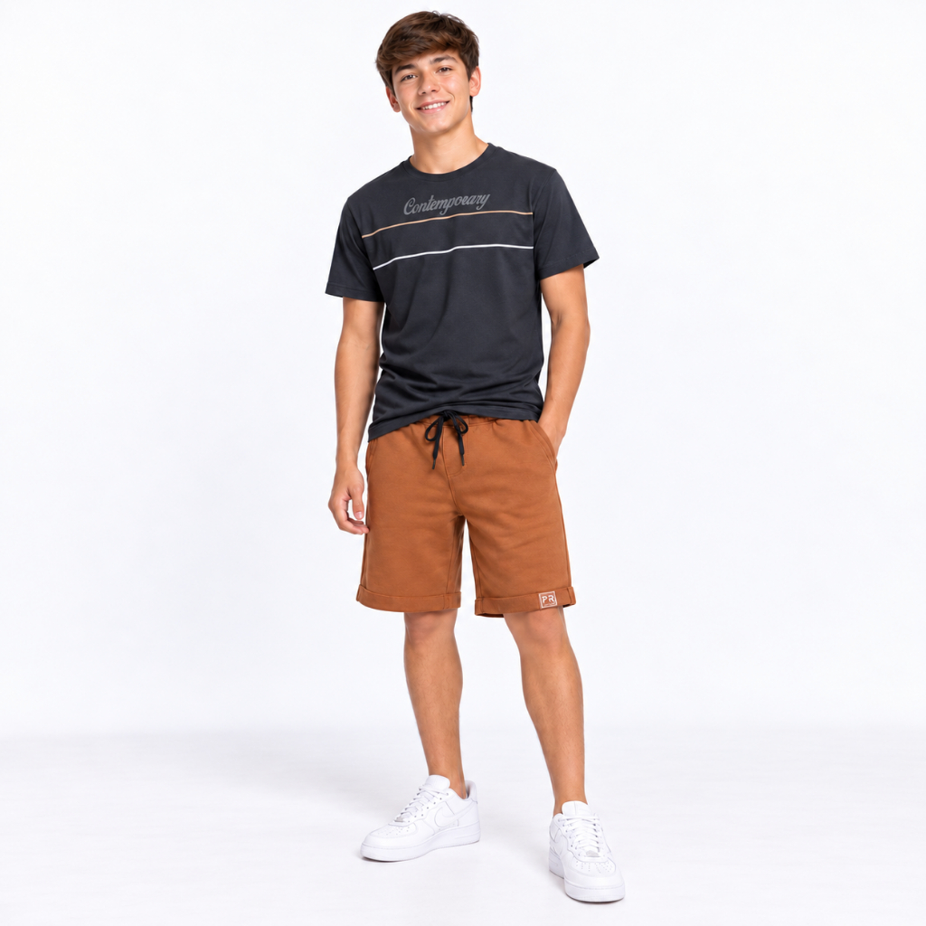 Bermuda Infantil Menino Terracota Moletinho Masculina com Bolsos Confortável do 4 ao 8