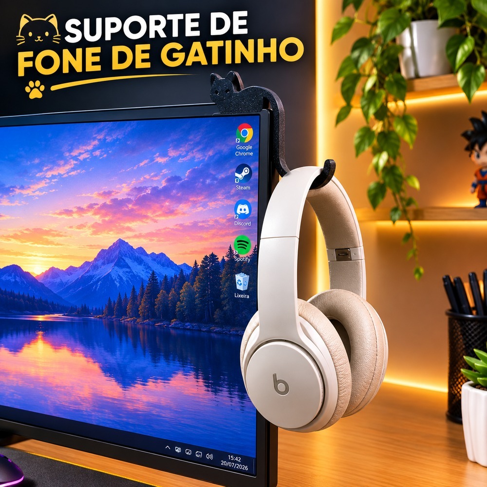 Suporte para Fone de Ouvido em Formato de Gato Gancho para Headset Gatinho Organização  Setup