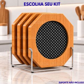 Descansos de Panela em Bambu 3/4/6/8/10/12/15 e MDF Resistente ao Calor até 230° Base Antiderrapante Silicone
