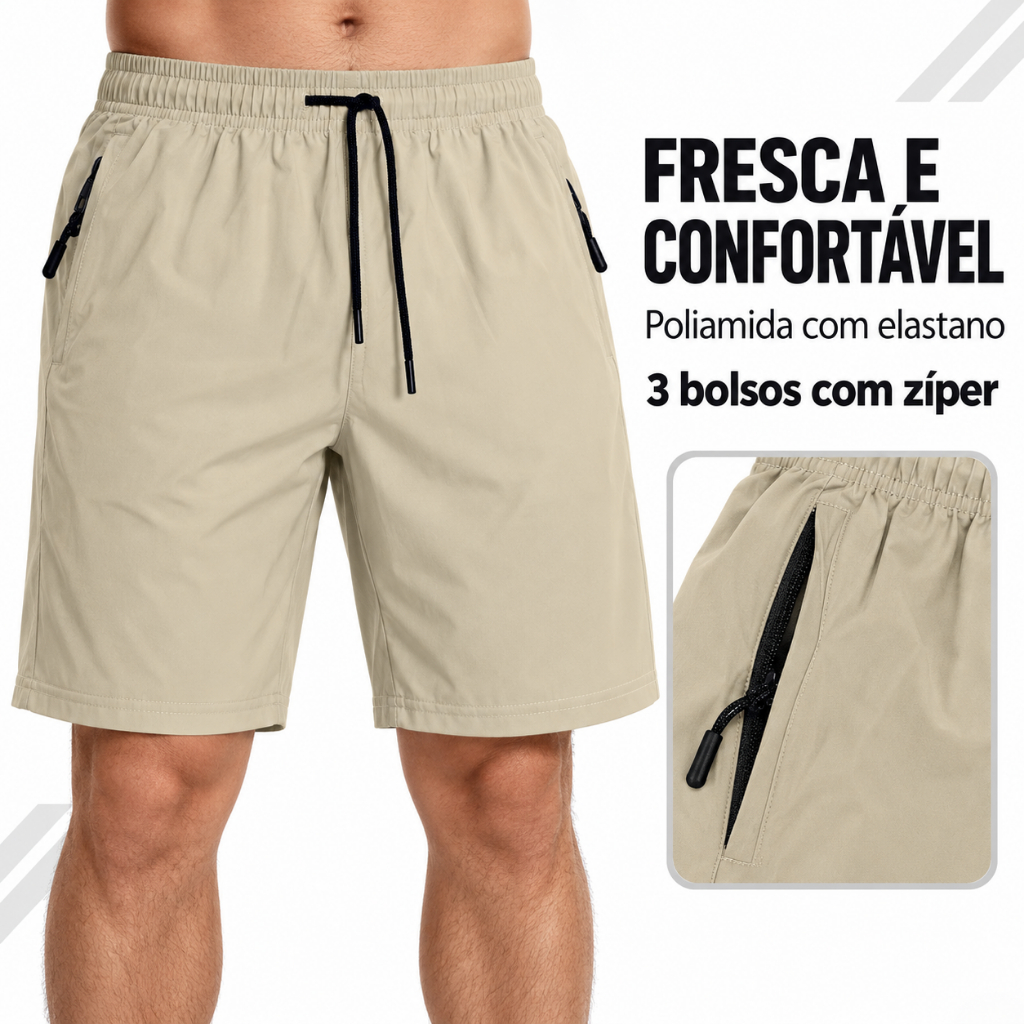 Bermuda Masculina de Poliamida com Elastano 3 Bolsos com Zíper Cós Elástico