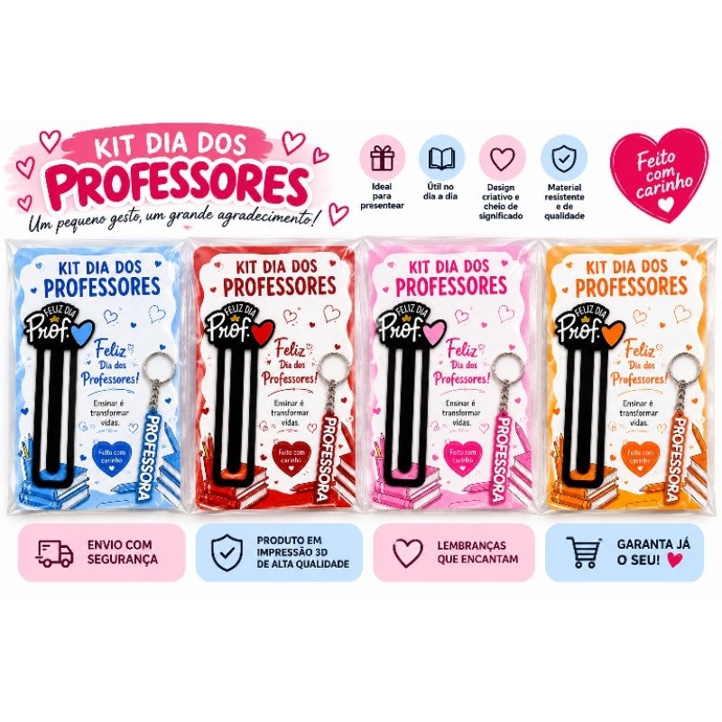 Kit Dia dos Professores Personalizado 3D | Chaveiro + Marcador de Página | Lembrancinha Professor Professora