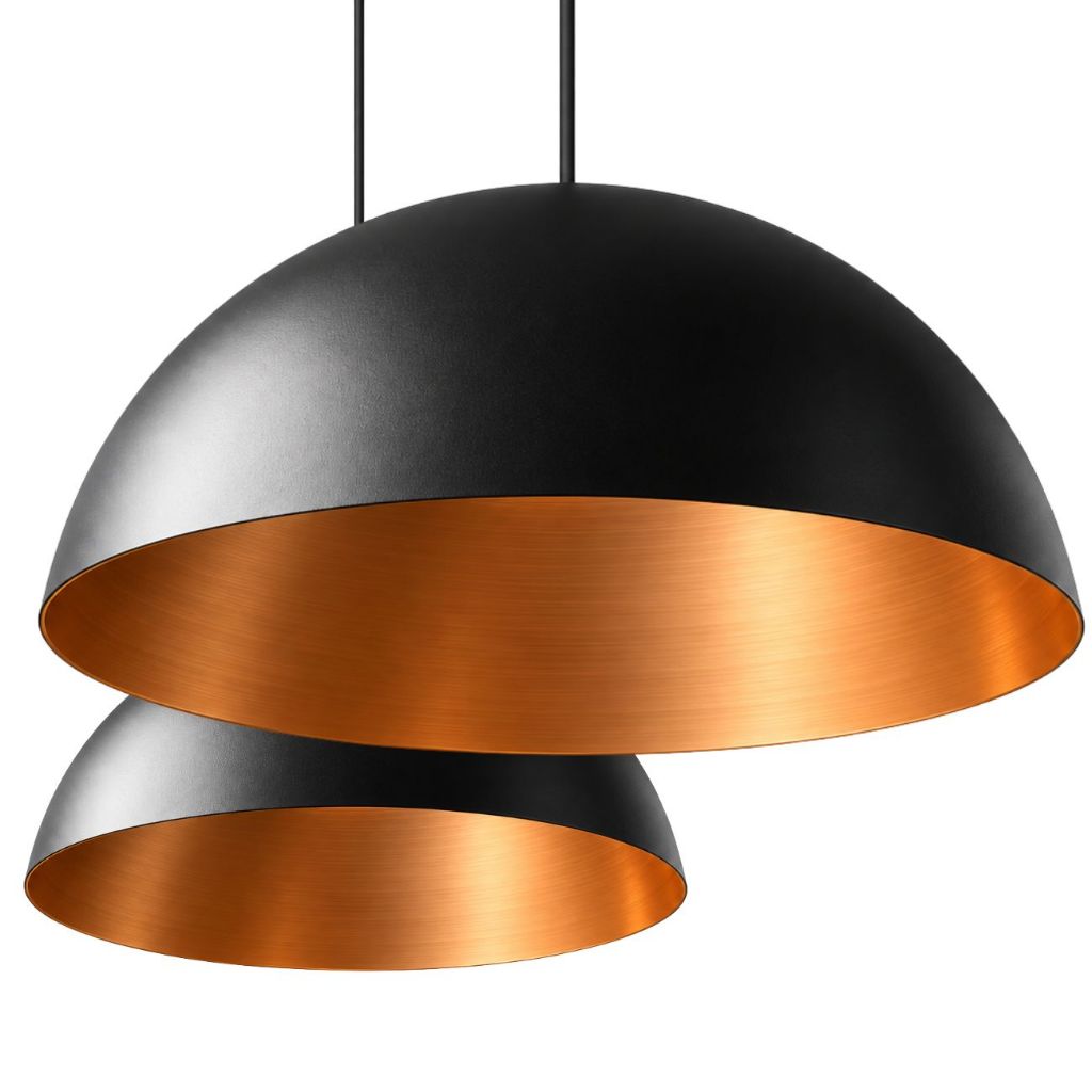 lustre 2 pendente  meia lua luminaria 40 cm estilo bola modelo aluminio mesa bilha bar varanda