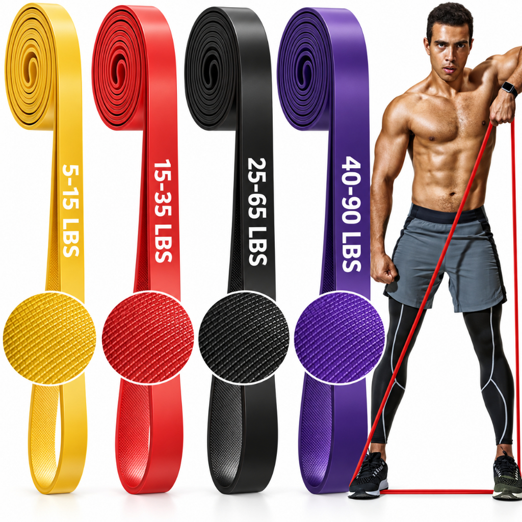 Kit 4 Faixas Elásticas Resistência Super Band Borracha Natural, Extra Forte para Treino Crossfit e Fitness