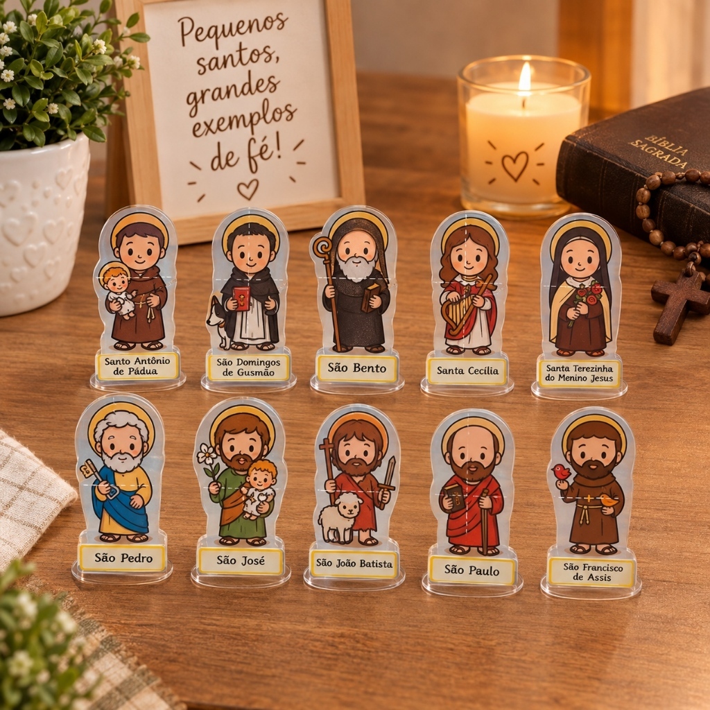 Kit 10 Mini Totens de Santos Católicos em MDF - Estilo Cute