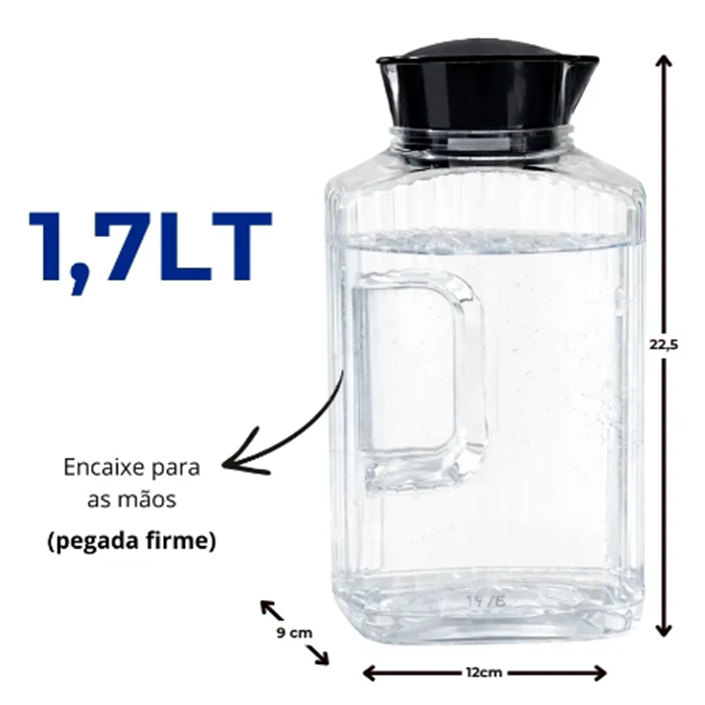 Garrafa Pratik 1,7L Transparente Ideal para Armazenamento de Bebidas e Uso Diário
