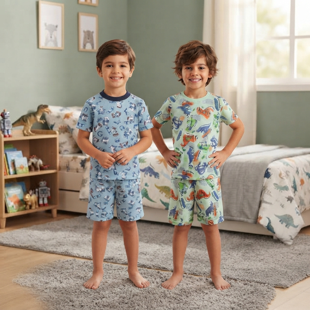 Kit 2 conjuntos de pijama menino verão estampa sortida malha