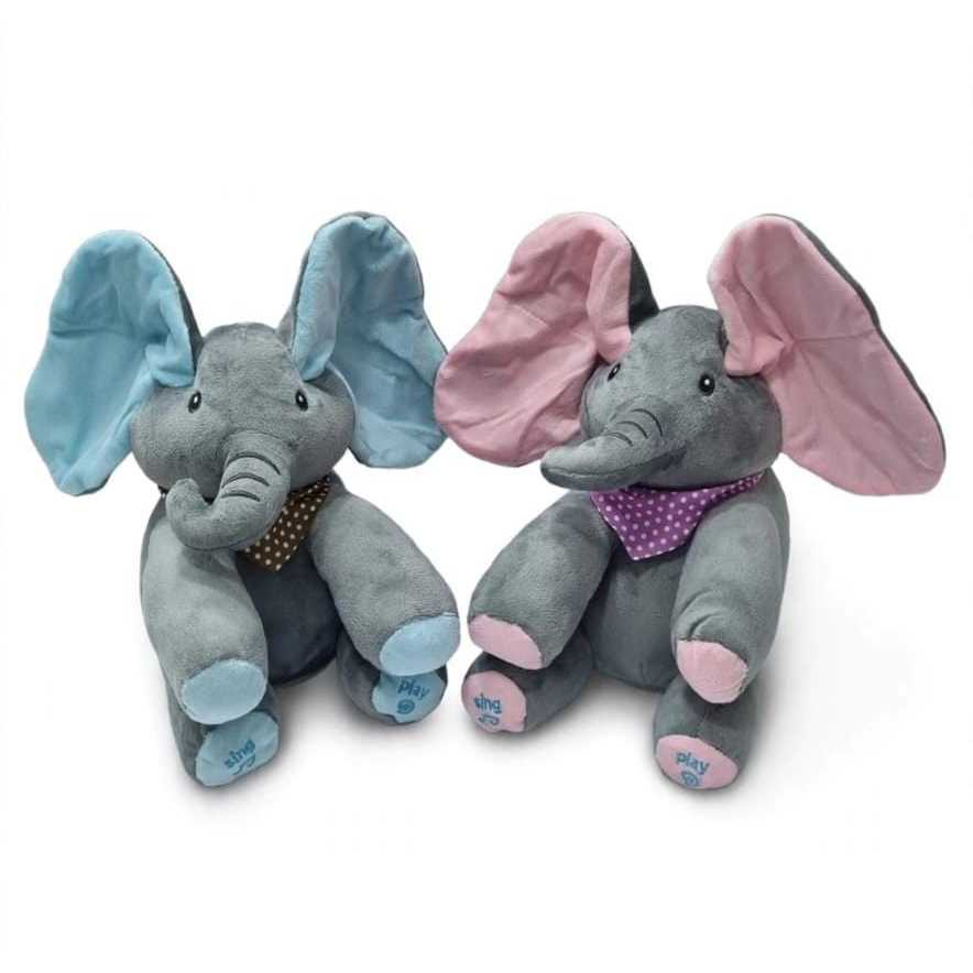 Elefante De Pelúcia Musical Rosa Ou Azul Mexe Orelhas, Canta e Brinca