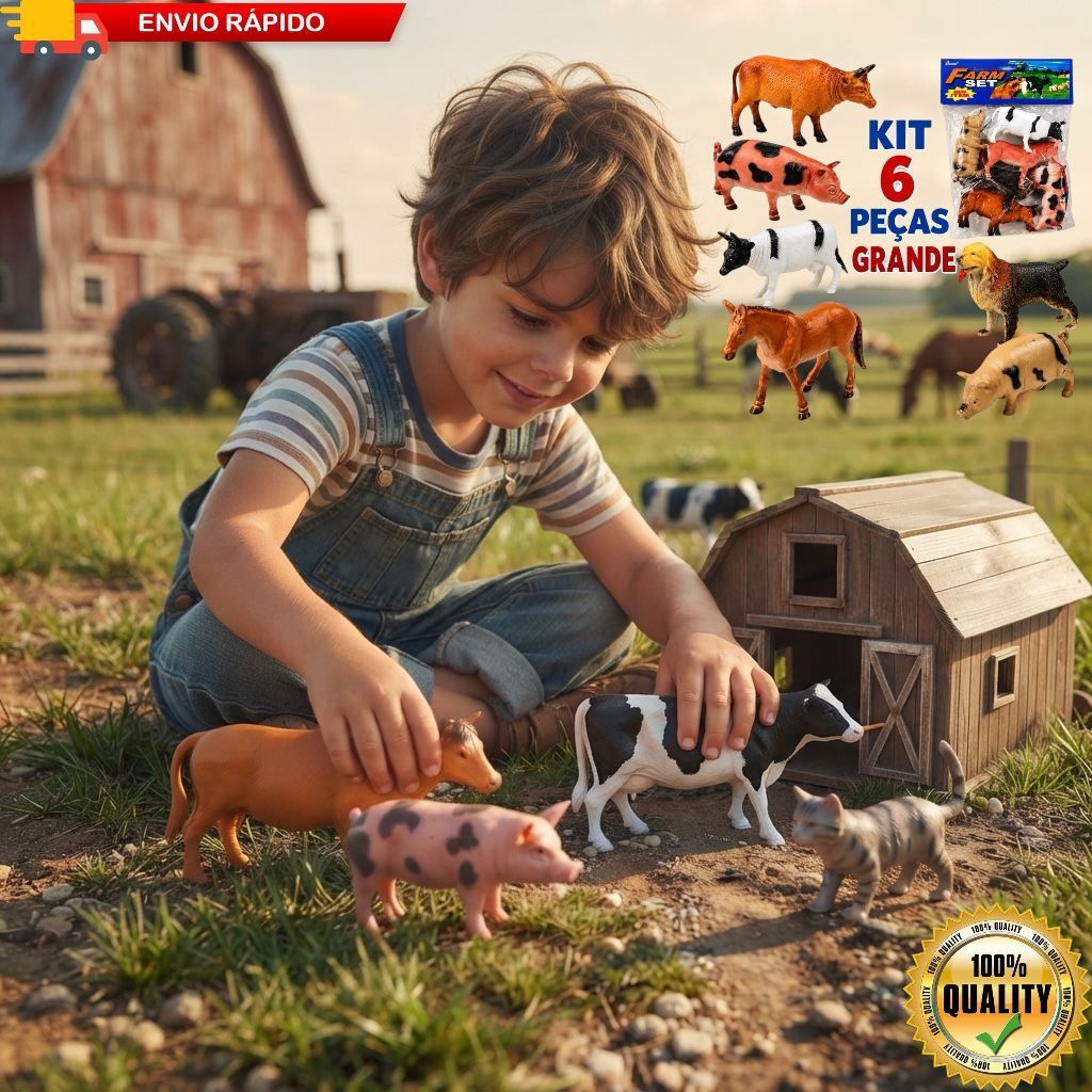 Kit Animais Fazenda Animais Selvagem KIT COMPLETO Grande Fazendinha Brinquedo Borracha com 6 peças 12 peças
