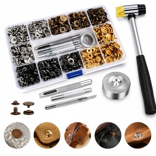 Kit 120 Botões de Pressão 633 em Cobre 12,3mm com Ferramentas de Instalação para Couro, Bolsas e Roupas