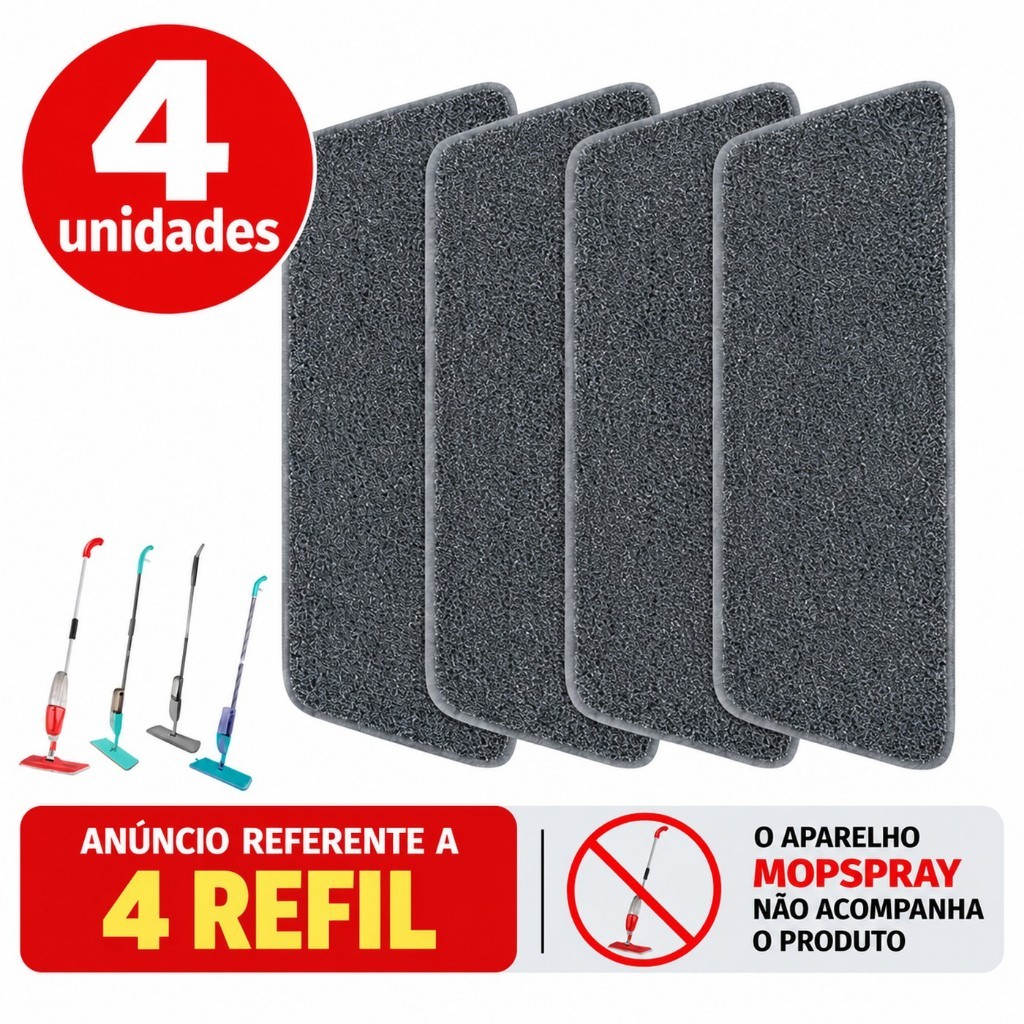 4 Unidades Refil Rodo Mop Spray Almofada Microfibra Esfregão