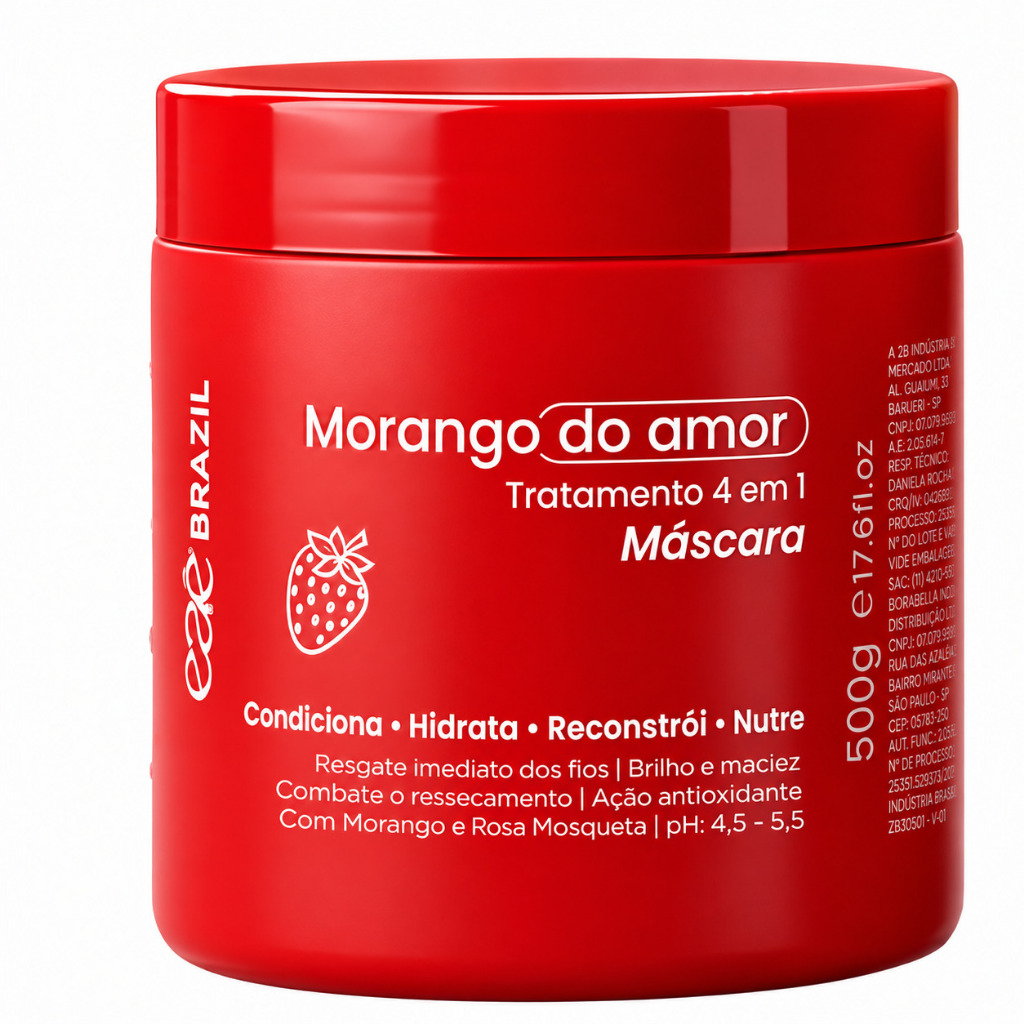 Máscara Morango Do Amor Ultra Hidratante Com Óleo Rosa Mosqueta Tratamento Capilar Eae Brazil