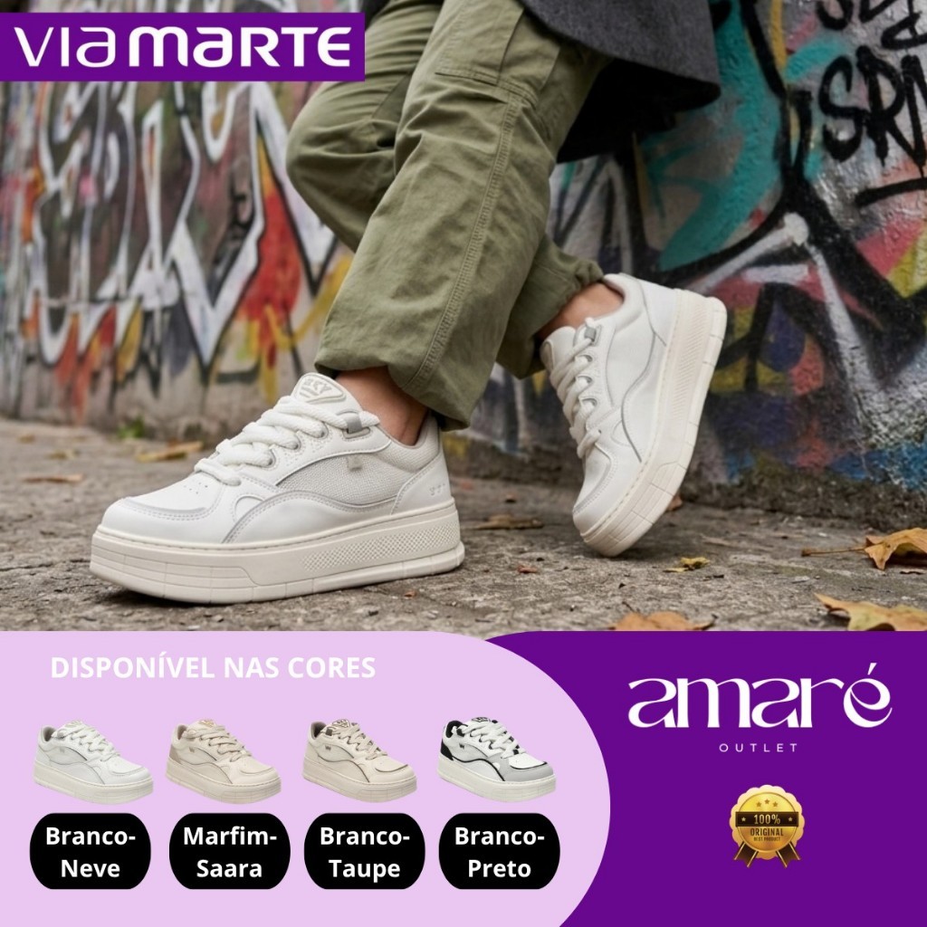 Tênis Feminino Via Marte Casual Urbano Moderno Sneekers Cadarço Antiderrapante 367001 Original