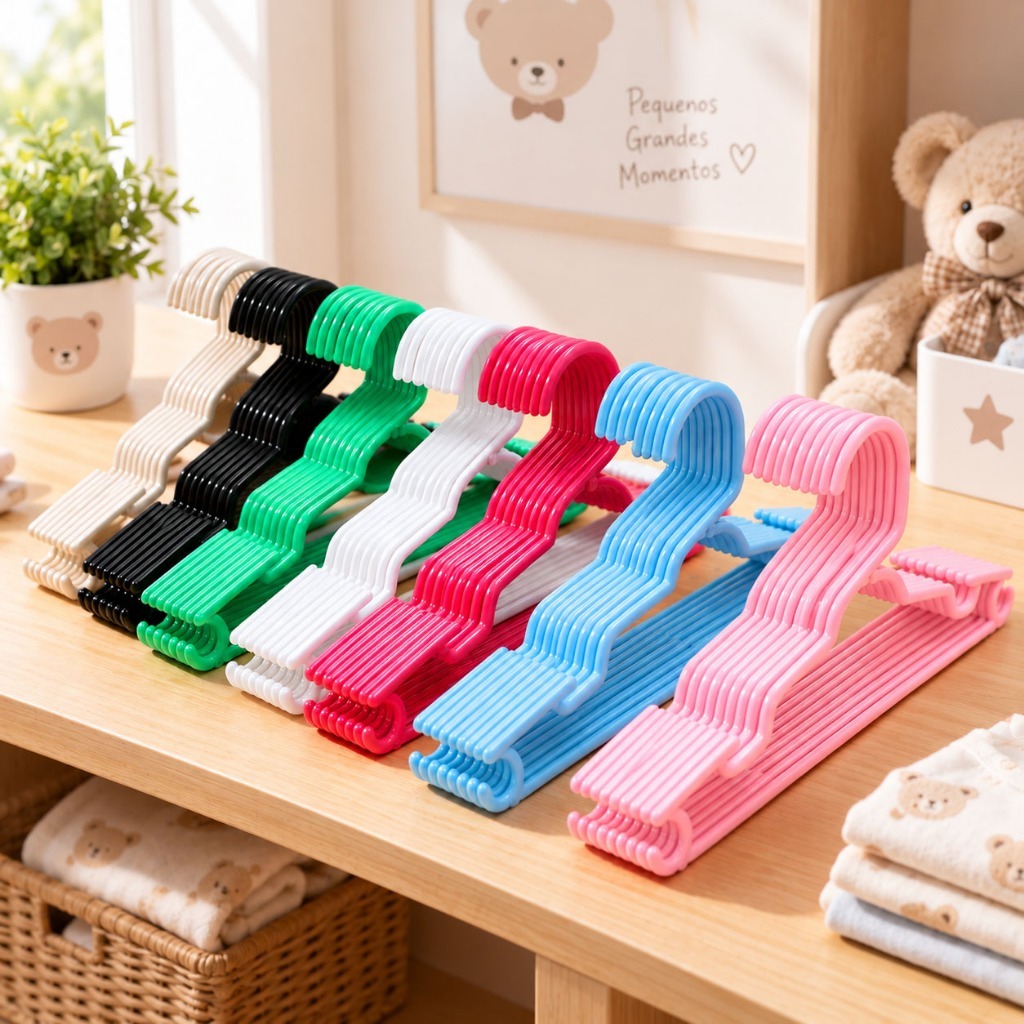 Kit com Até 100 Cabides Infantis Coloridos Bebê Criança Organização Premium