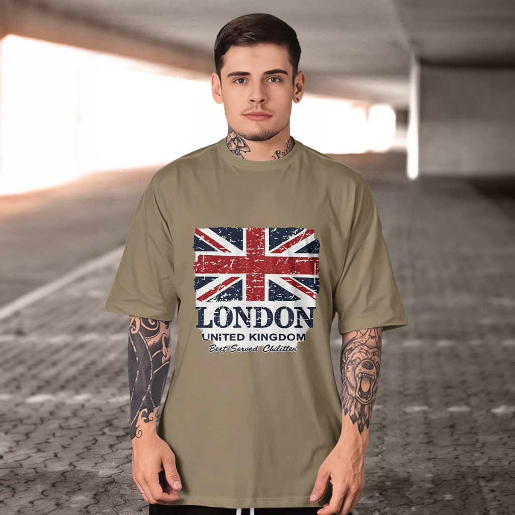 Camisetas Masculina  Bandeira desgastada de Londres Gola Redonda Estampado 2026 tecido confortavel