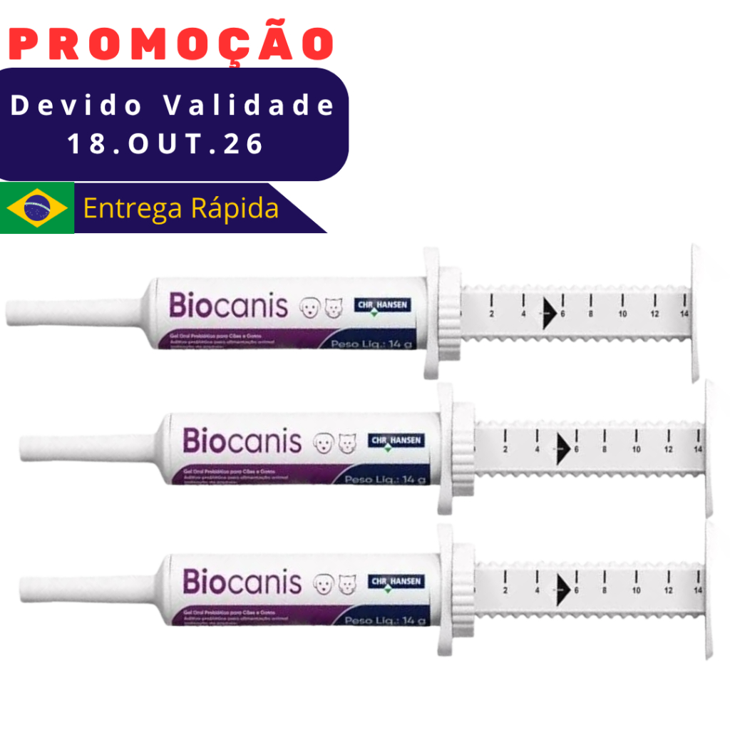 Kit 3 un. Biocanis Probiótico Para Cachorros E Gatos 14 g VENC 18.OUT.26