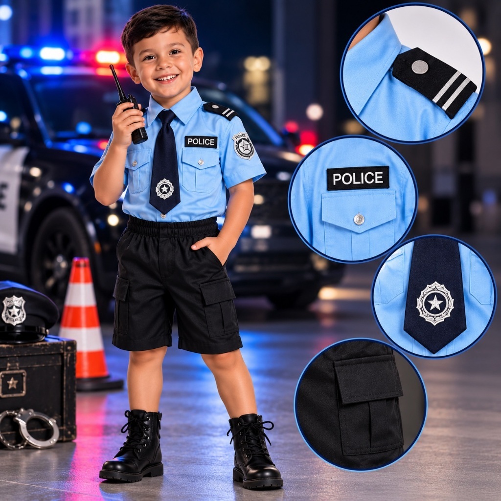Fantasia Policial Infantil Festa Cosplay Dia Das Crianças Original Militar
