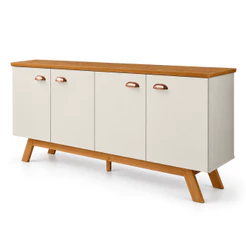 Aparador Buffet Atlanta Balcão 4 Portas Com Pés De Madeira Off White Puxador Concha Sala Jantar - AV