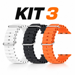Kit 3 Pulseira Oceano Para Apple Watch Smartwatch  42 a 49mm Confortável Resistente Segura