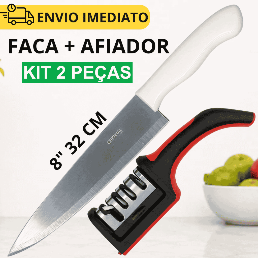 Faca de Cozinha + Afiador Kit Amolador de Facas + Faca de Cozinha Profissional + Afiador