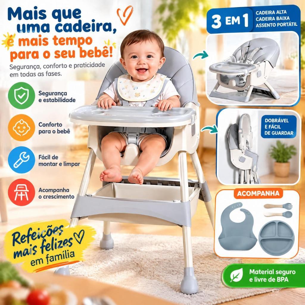 Cadeira De Alimentação Portátil Bebê Multifuncional Dobrável Com Mesa