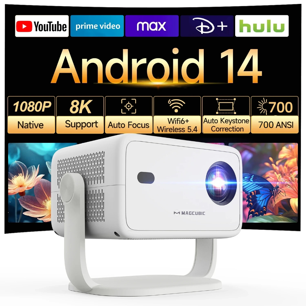 Magcubic L018 Projetor 4K Android 14 com Foco Automático 700ANSI e Controle por Voz WiFi 6 BT 5.4