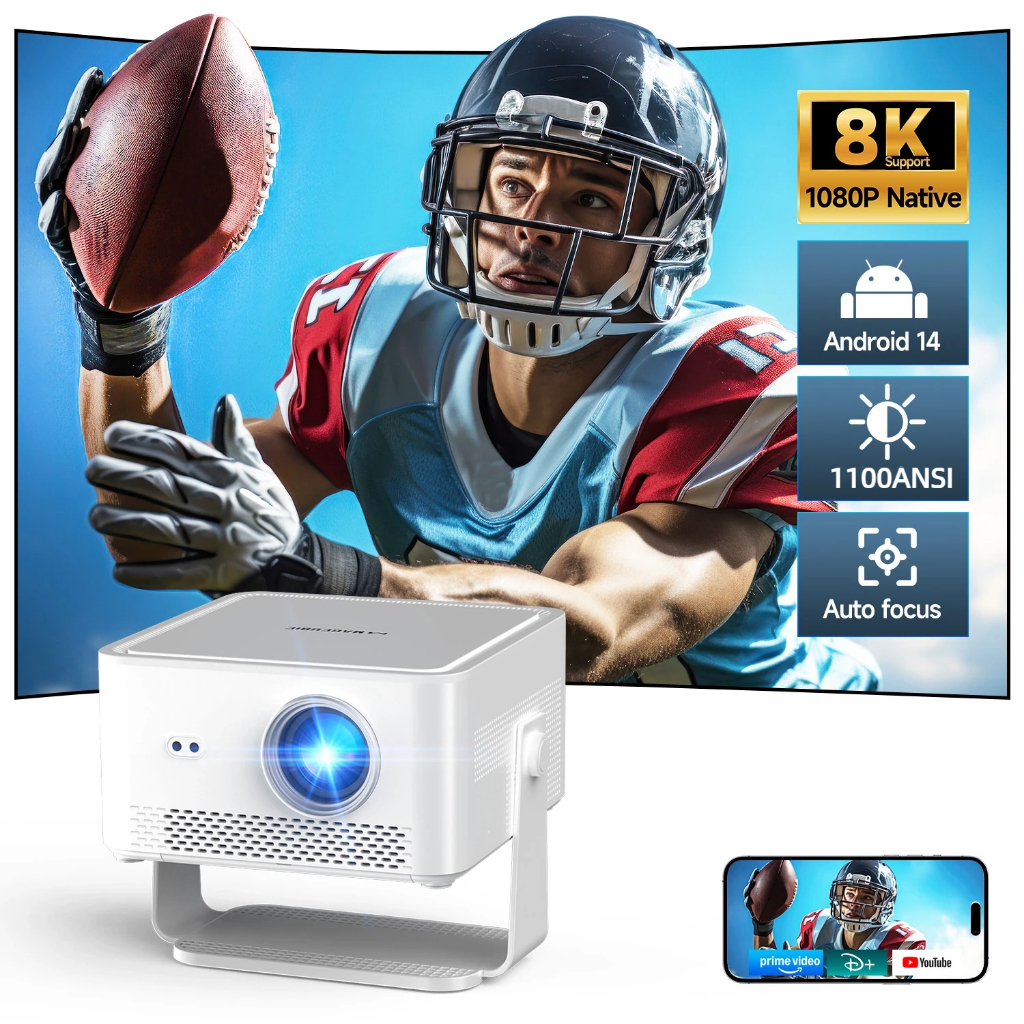 Magcubic Projetor HY450Max 1100 ANSI Full HD 1080P Android 14 Foco Automático Wi-Fi 6 BT5.4