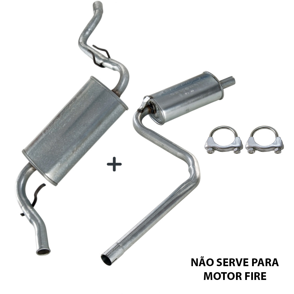 Kit Escapamento Intermediario e Traseiro Uno Fiasa 1.0 1.3 1.5 1.6 8v 1985 á 2000 + Kit Fixação
