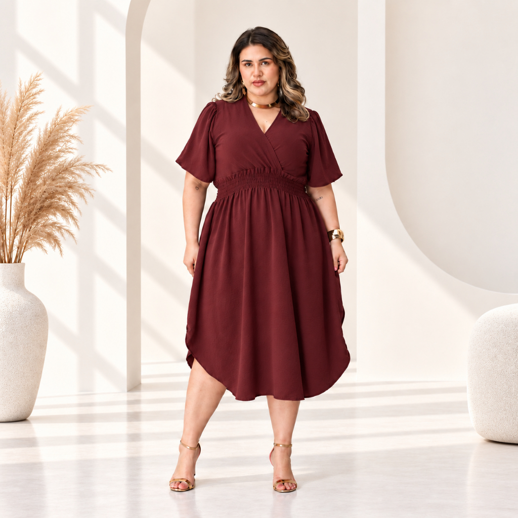 Vestido Transpassado Manga Curta Feminino Com Fenda Lateral Duna Soltinho