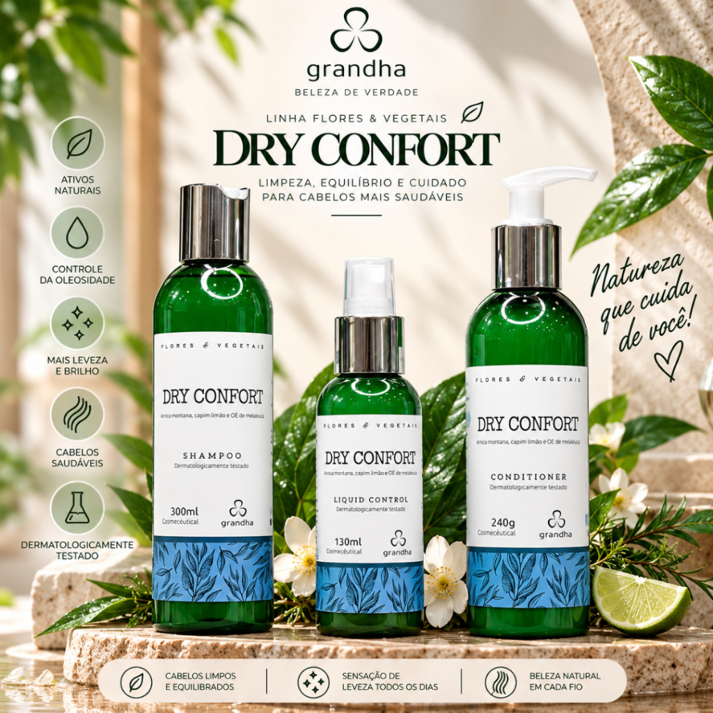 Kit Dry Confort Grandha Flores e Vegetais Combate Oleosidade e Pontas Secas