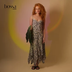 Lovito Bossa Vestido Feminino Midi em Viscose Pontas Assimétricas Estampa Conchas PB DRB17381768