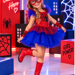 Fantasia Menina Aranha Infantil Vestido Super Heroína