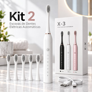 Kit 2 Escova Elétrica Recarregável Type-C Cerdas Macias Limpeza Profunda Adulto Criança Usb 6 Modos Moderna