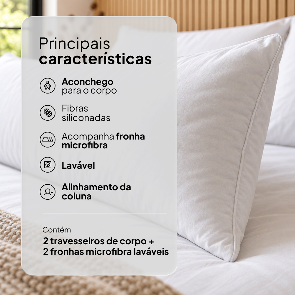 Kit 2 Travesseiro De Corpo Com Fronha Antialérgico Fibra Siliconada Extra Macio - BF Colchões · foto 2