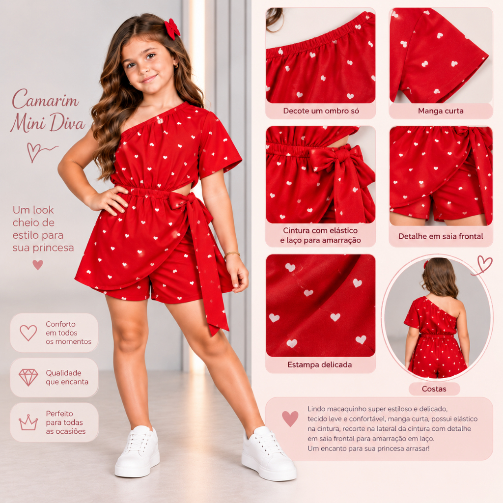Roupa Natal Infantil Macacão Vestido Menina Look Kids Moda Festa Blogueirinha Verão — imagem 2 de 2