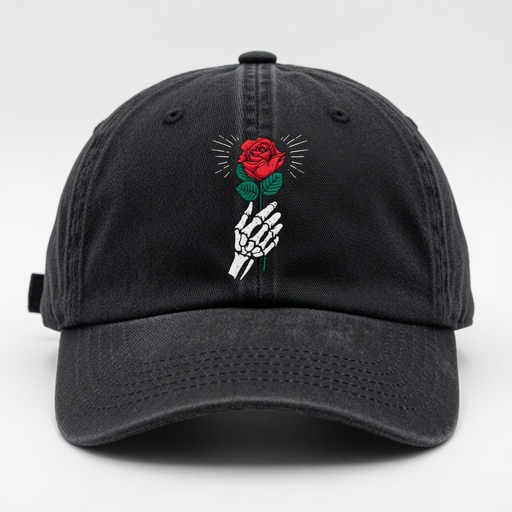 Boné Rosa Caveira Mão de Esqueleto Aba Curva Estampado | Branco Bege Marrom Preto Vermelho | Dad Hat