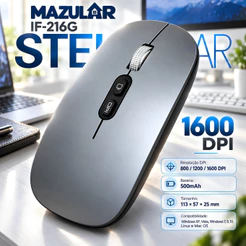 Mouse Sem Fio Recarregável Bluetooth 2.4G USB 1600 DPI Ajustável Ergonômico Para Notebook, PC, Tablet, Celular