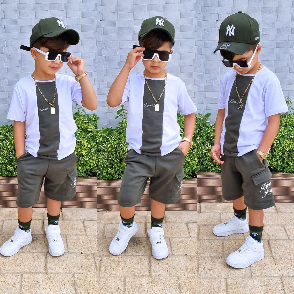 Conjunto Infanil Juvenil Menino Camisa e Bermuda 2 ao 12 Anos Modelo Natal Ano Novo