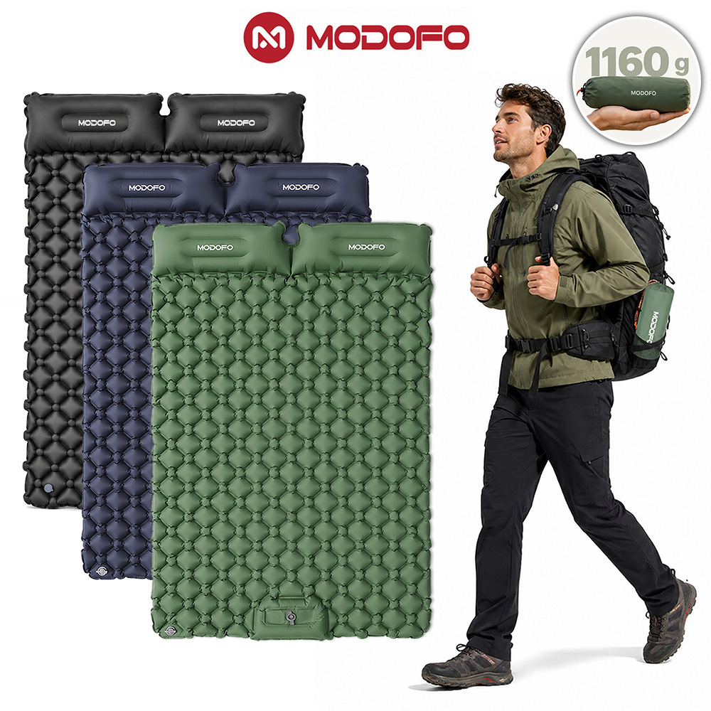 MODOFO Colchão Inflável Casal 190x120x5CM para Camping Leve e Portátil com Bomba de Pé Integrada