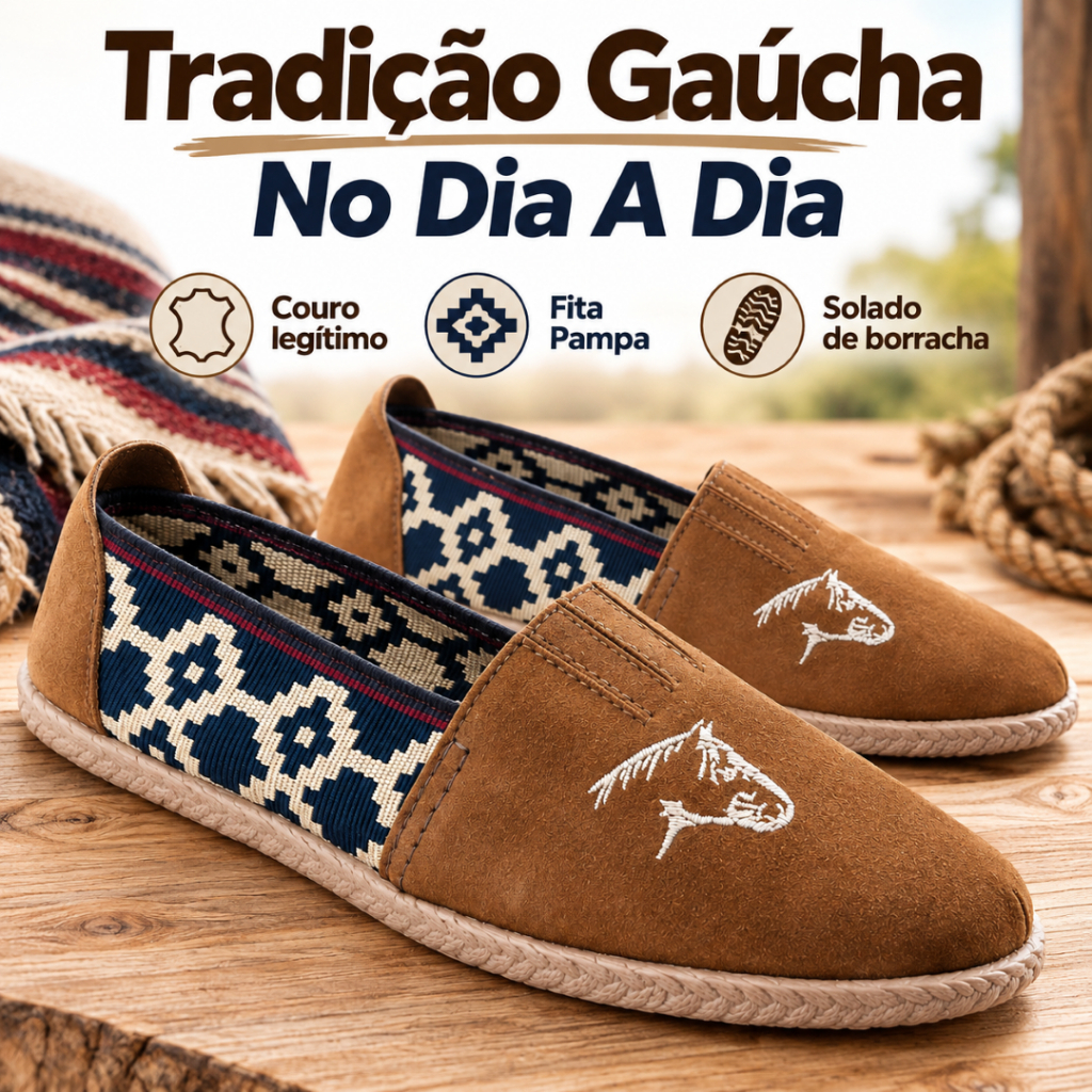 Alpargata Em Couro Gauchas Campeira Com Desenho De Cavalo