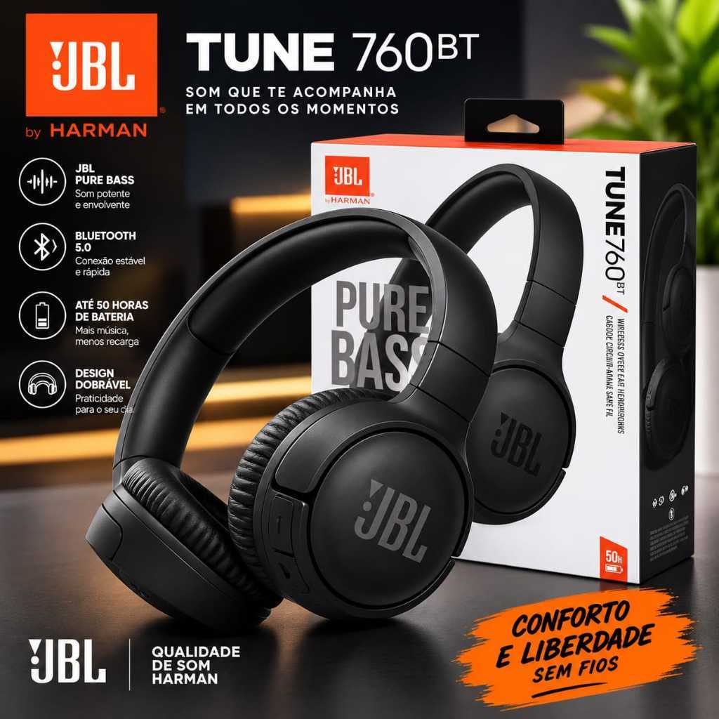 ⚡ DESCONTO EXCLUSIVO: Fone de ouvido Wireless sem fio Bluetooth 760BT Microfone Pure Bass Cancelamento Ativo de Ruído Mp3