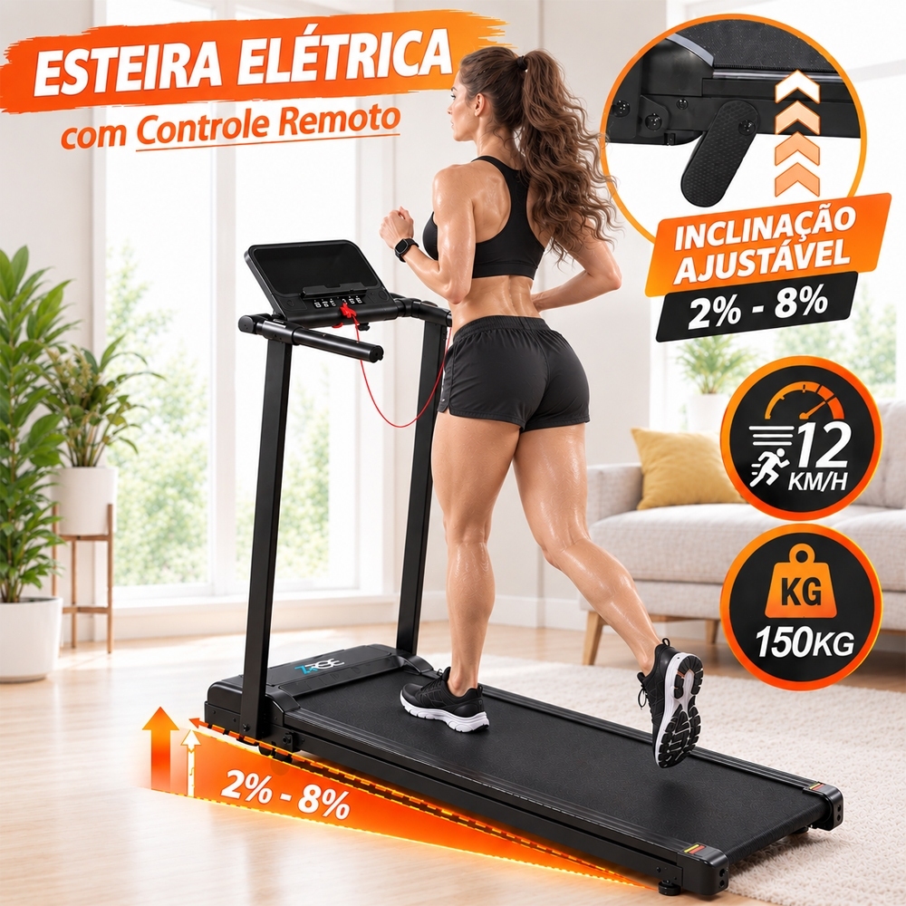 Esteira Ergométrica Elétrica Inclinação Ajustável 1-12km/h até 150kg Controle Remoto Silenciosa 127/220V