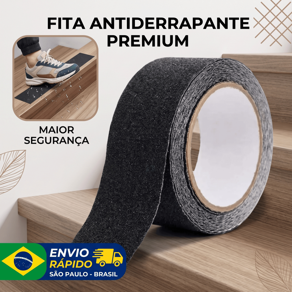 Fita Adesiva Antiderrapante Preta para Degraus e Escadas 5m 50mm