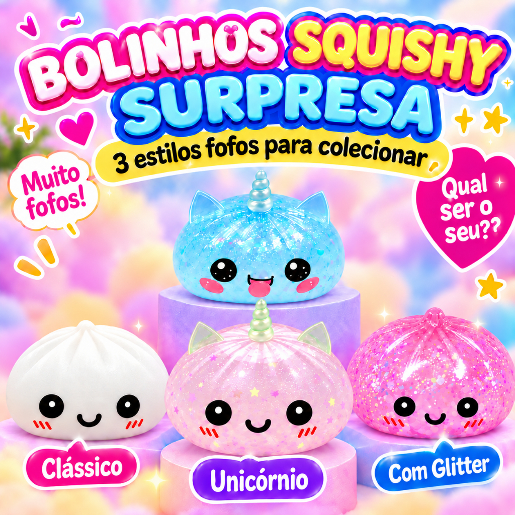 Squishy Bolinho Baozi Caixa Misteriosa 3 Recheios Brinquedo Sensorial Antiestresse Fidget Cores Aleatórias