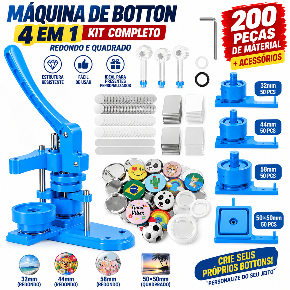 Máquina de Bottons Profissional Kit Completo Prensa Manual Fazedor de Botton 32 44 58mm 50x50mm