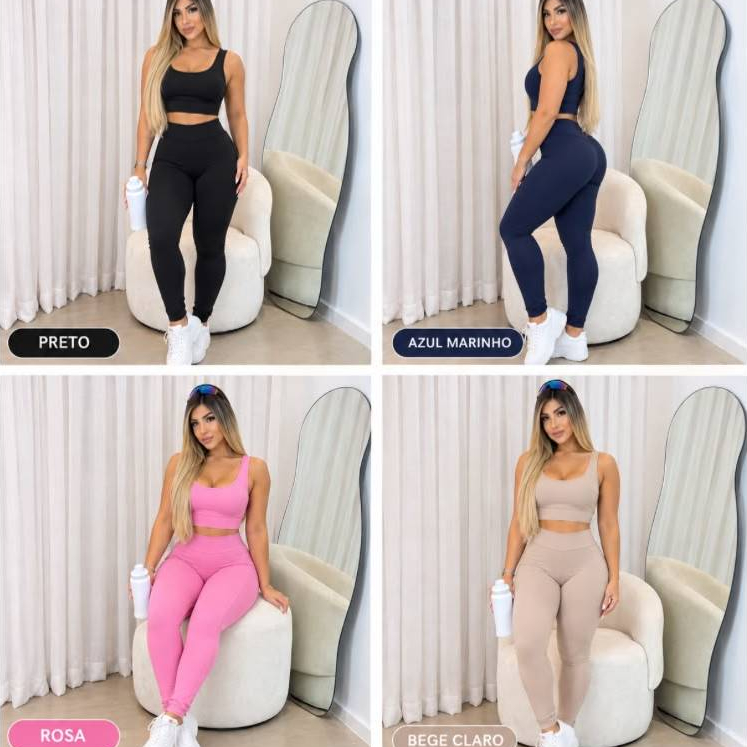 Conjunto de roupas Fitness Feminino Roupas de Academia Cropped e Calça Legging Cintura Alta