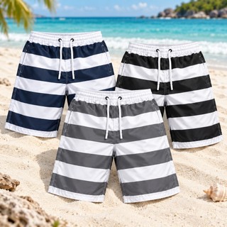 KIT 3 Bermudas Masculinas Mauricinho Com Estampa Listrada E Secagem Rápida Para Praia Lançamento 2027