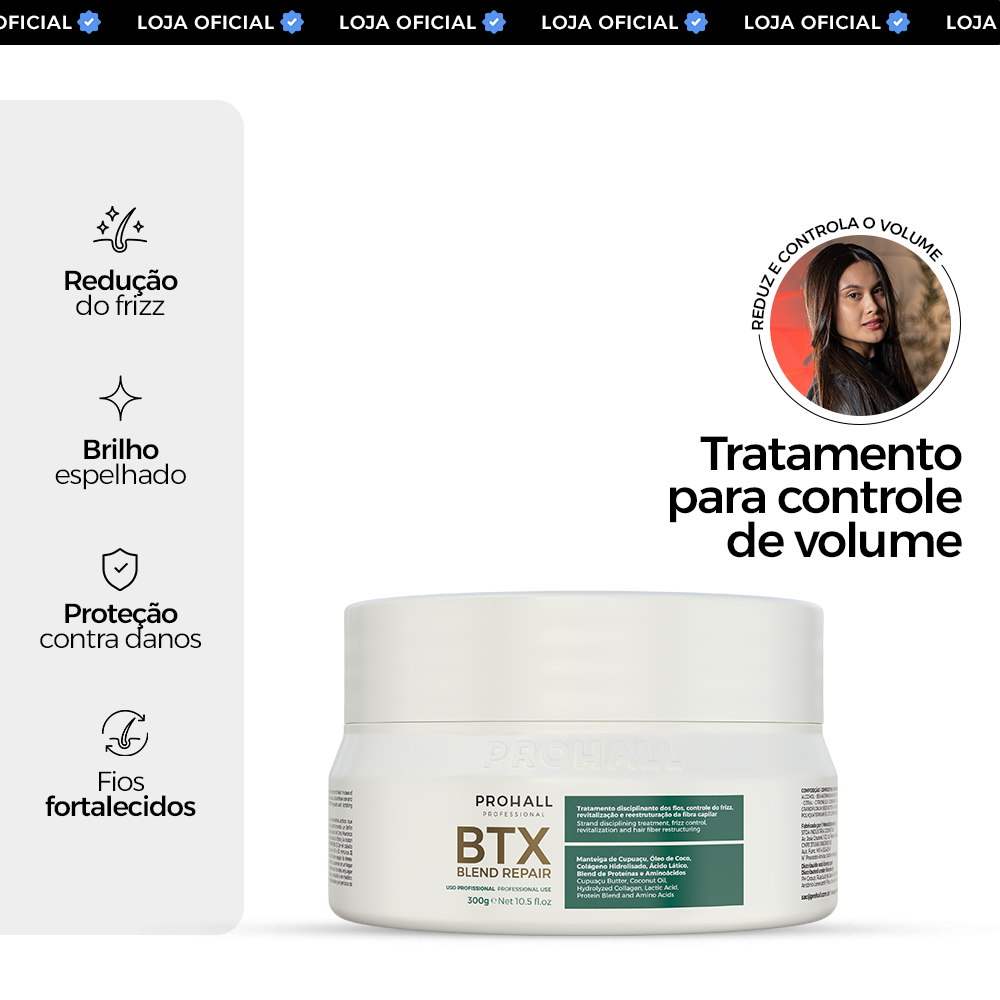 BTX Capilar Orgânico Blend Repair 300g: Redução de Frizz e Volume